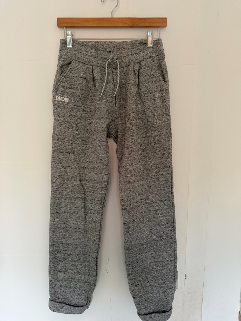 Dior Heather Gray Knit Sweatpants with Logo Tab